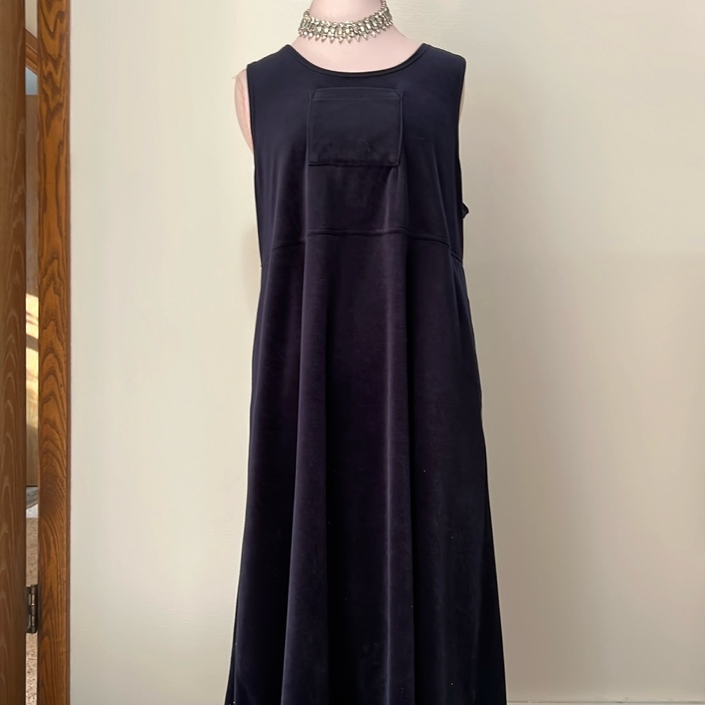Vintage Willow Ridge navy velvet dress with pockets in size large